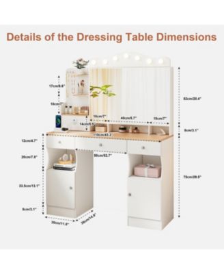 Vanity Desk with Lighted Mirror, USB Power, Drawers & Cabinets (White)