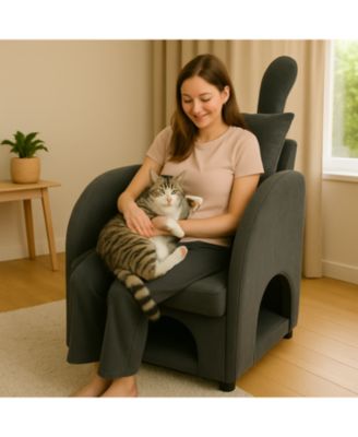 Dark Gray Bunny-Ear Pet-Friendly Armchair, Scratch-Resistant, 27.4" x 25.2" x 37.4"
