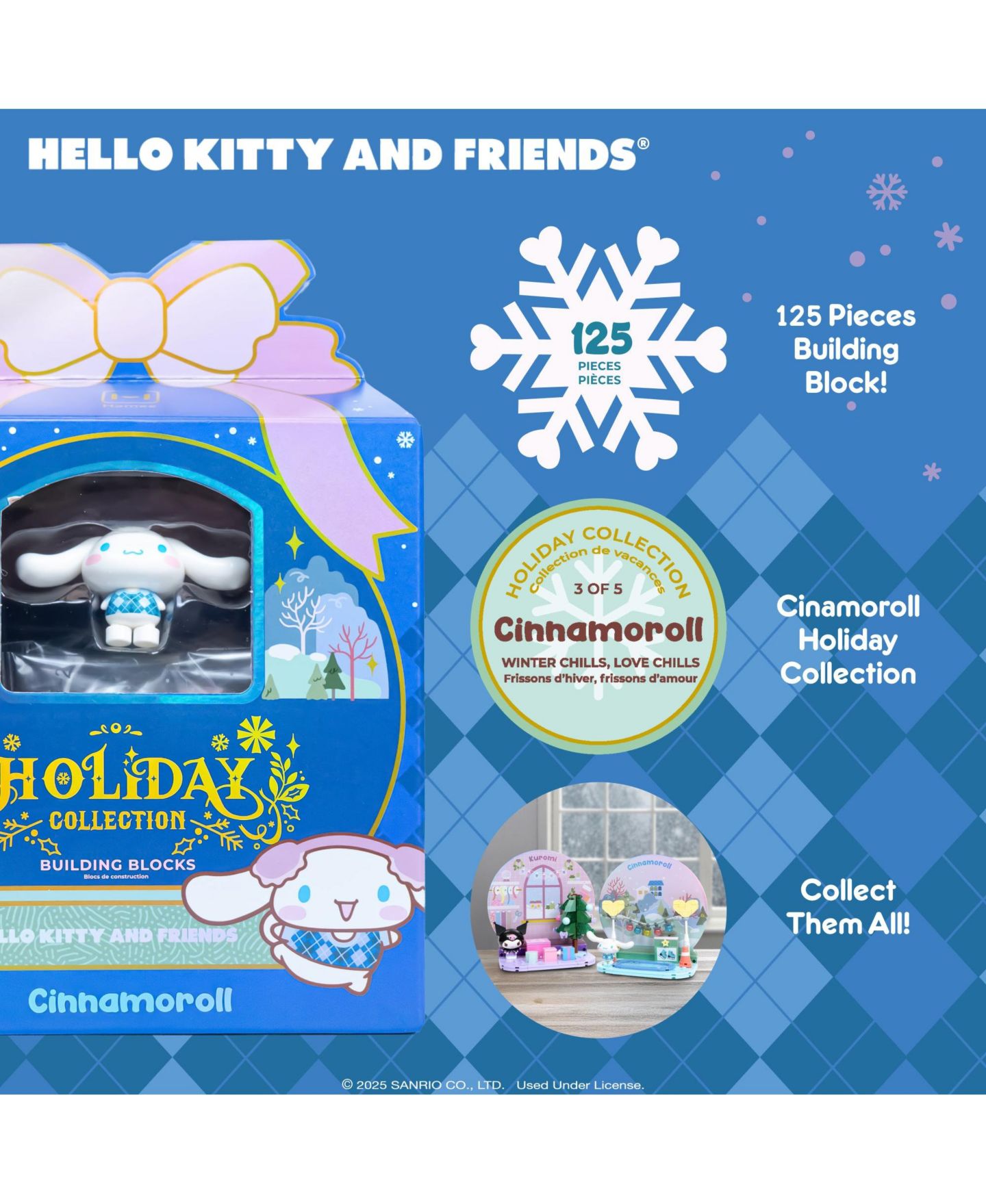 Детские конструкторы Hamee Hello Kitty and Friends Holiday Collection Building Block Set, Ages 14 & Up, цвет: Cinnamoroll Winter Chills — фото 2