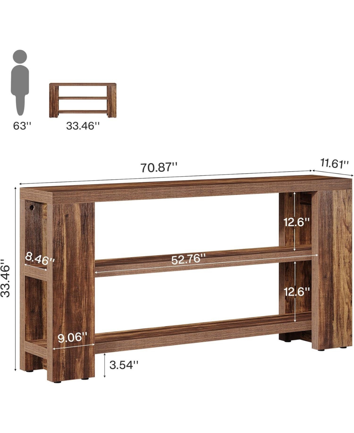 Tribesigns 70.9-Inch Extra Long Console Table with Storage, Narrow Wooden Sofa Behind The Couch, Farmhouse 3-Tier Entry Foyer