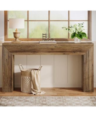 63" Console Table, Rustic Fluted Long Sofa Table Behind Couch for Entryway, Living Room, Hallway, Foyer, Brown