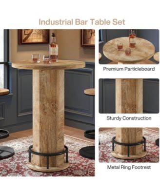 Round Bar Table with Chairs, Industrial Bistro Sets with 2 barstools, Pub Cocktail Table