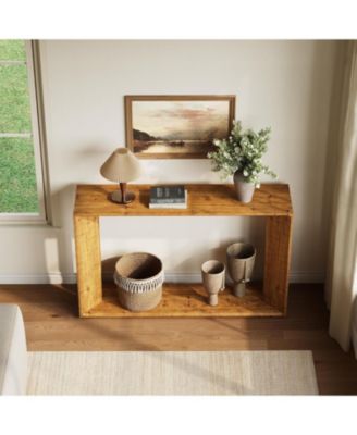 2-Tier Solid Wood Console Table for Living Room, 55" Farmhouse Entryway Table