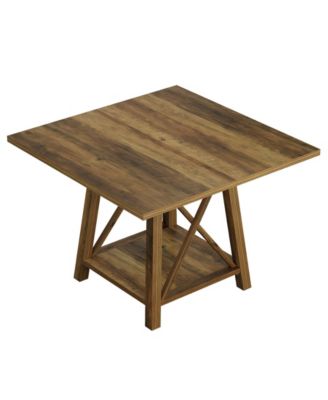 Square Dining Table for 4, Farmhouse Kitchen Table with Shelf Storage, Dinner Furniture