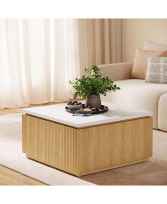 31.5" Square Coffee Table, Modern Wood Center Table Cocktail Furniture, White & Brown