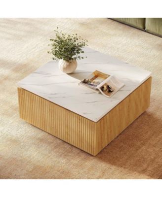 31.5" Square Coffee Table, Modern Wood Center Table Cocktail Furniture, White & Brown