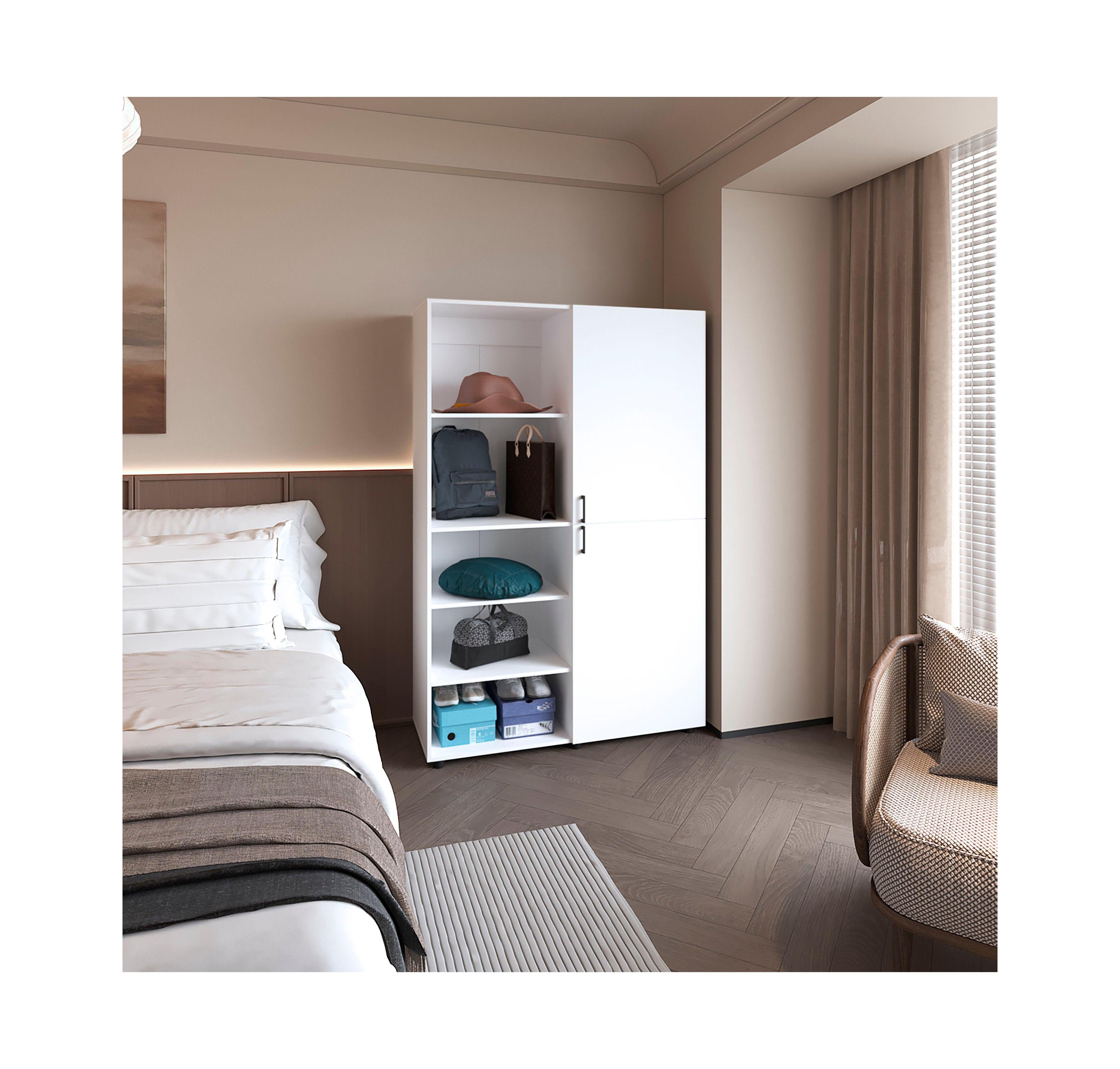 Fm Furniture Ollie 2-Door Wardrobe with Open Storage,White