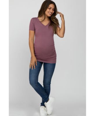 Maternity Mauve V-Neck Ruched Side Top
