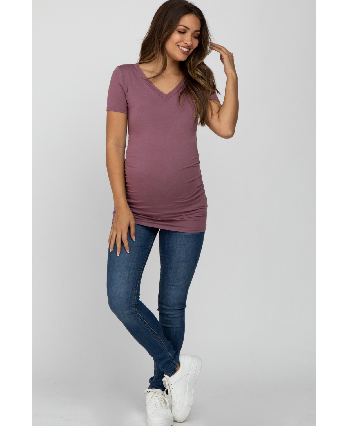 Pinkblush Maternity Mauve V-Neck Ruched Side Top