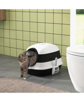 Foldable Cat Litter Box with Lid & High Sides - Dual Entry,Easy Clean, Includes Air Freshener,White & Black