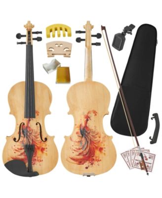 Beginner Violin Full Size 4/4 Solid Wood Full Set with Carry Case Mute Bow Shoulder Rest for Student Adults Starter Unique Peacock
