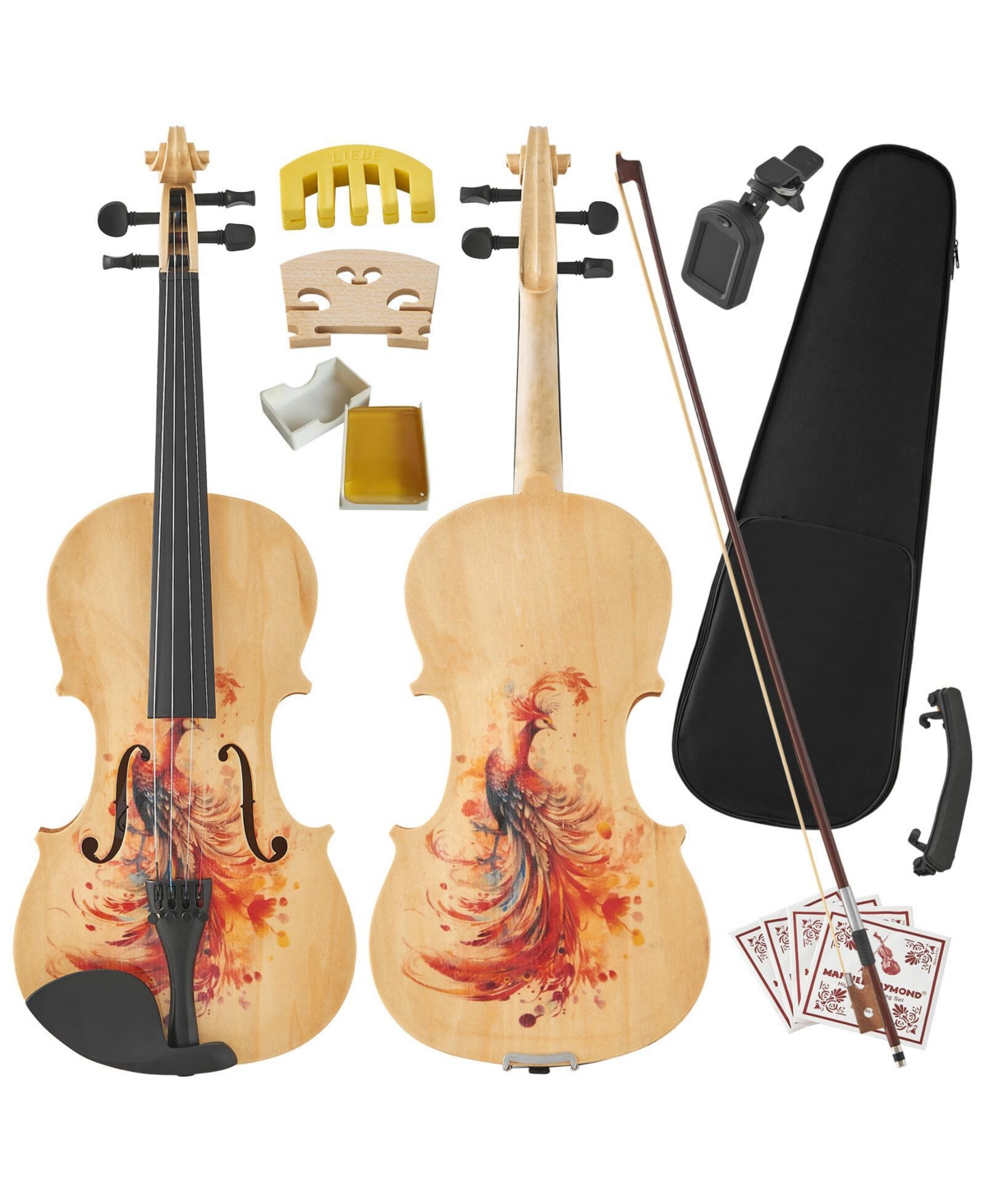 Yescom Beginner Violin Full Size 4/4 Solid Wood Full Set with Carry Case Mute Bow Shoulder Rest for Student Adults Starter Unique Peacock
