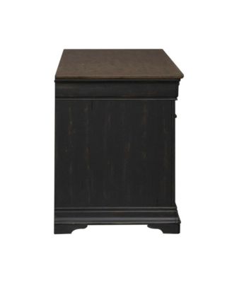 Credenza Desk for Home Office - Aged Charcoal, Rub Thru & Caramel