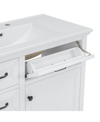 36-Inch Bathroom Vanity with Ceramic Sink Top,Freestanding Storage Cabinet with Metal Finish
