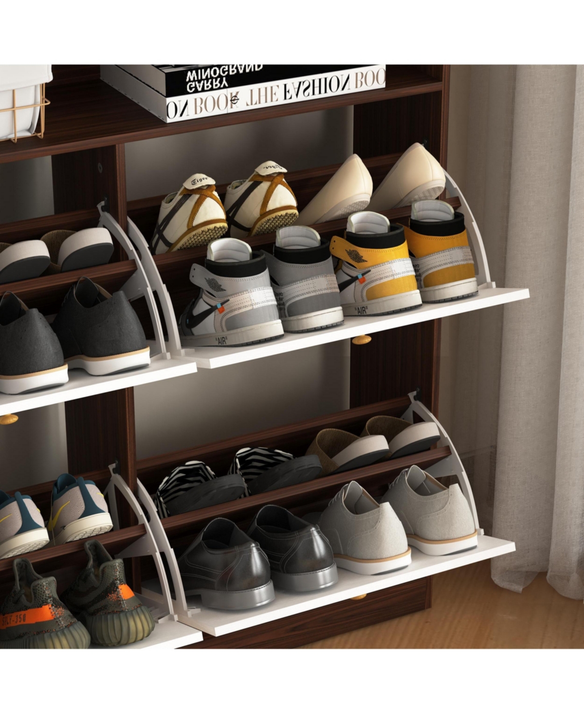 Clihome Shoe Storage Cabinet with 4 Flip Drawers , Rack Organizer wooden handle for Entryway, Hallway