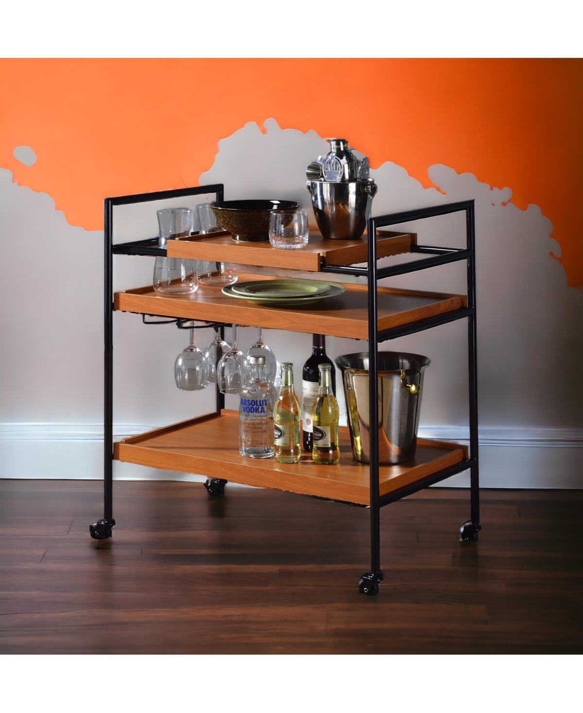 Clihome Lisses Chrome Finish Serving Cart