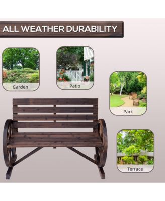 Wooden Wagon Wheel Bench, 2-Person W/ Slatted Seat,