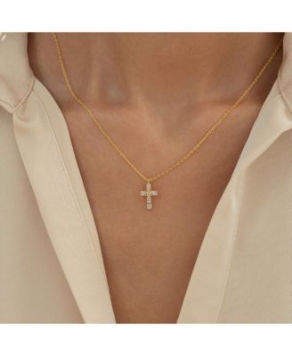 14k Gold Plated Evelina Crystal Cross Necklace Holiday Gift Guide
