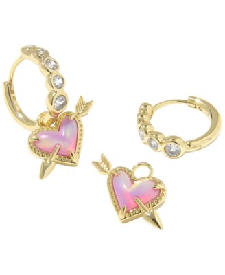 Opalescent Resin and Cubic Zirconia Ari Heart Arrow Huggie Earrings