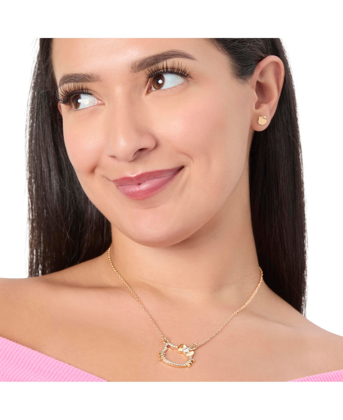 Hello Kitty Outline Pendant Necklace with Chain in Gold Tone