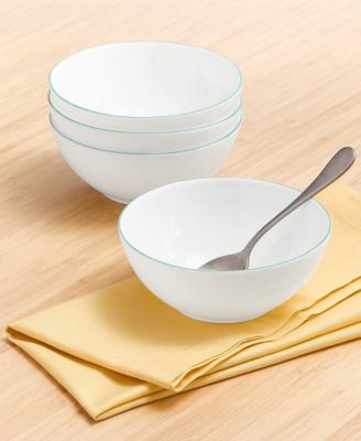 Opal Glass Mint Rim Cereal Bowls, Set of 4