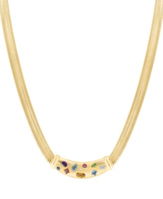 Multi-Gemstone and Diamond (1/20 ct. t.w.) Necklace in Gold Over Silver