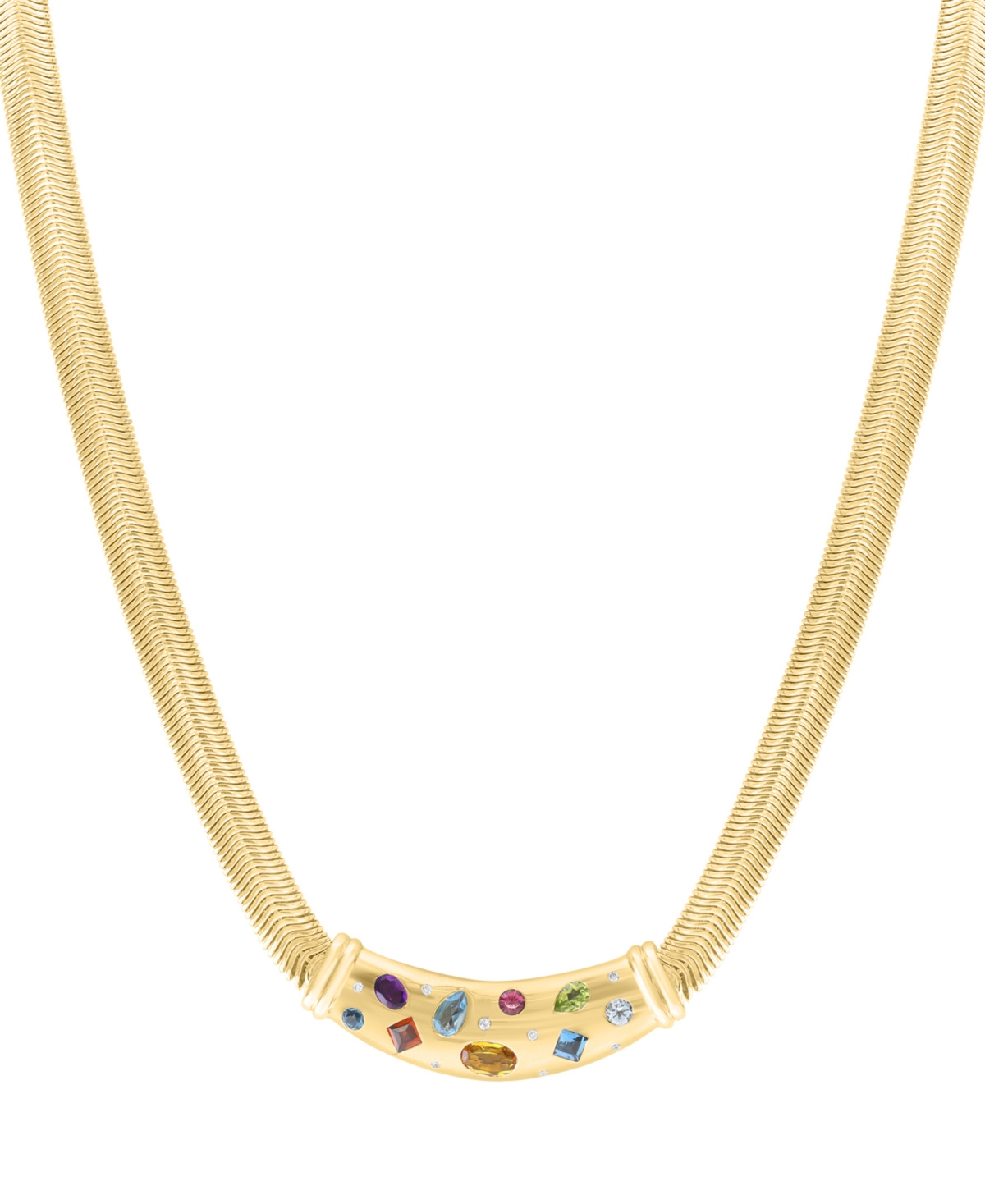 Effy Collection Multi-Gemstone And Diamond (1/20 ct. t.w.) Necklace in Gold Over Silver