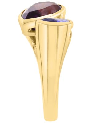 Amethyst (2-1/2 ct. t.w.) & Tanzanite (1-1/10 ct. t.w.) Pear Shape Ring in 14k Gold Over Silver