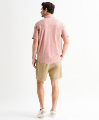 Men's Short-Sleeve Linen Knit Shirt,Rolling Stones Horse Printed T-Shirt, and Twill 7 Inch Linen Pull On Shorts