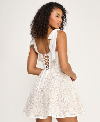 Juniors' Corset Lace Tie Sweetheart Neck Dress