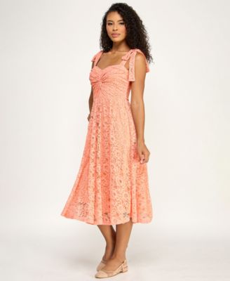 Women's Twist Front Tie Shoulder Midi Dress