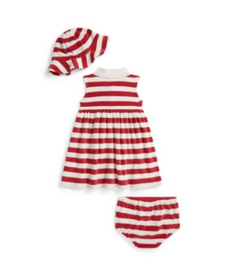Baby Girls' Striped Terry Polo Dress, Hat and Bloomers, 3-Piece Set