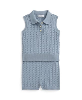 Baby Girls' Mini-Cable Polo Sweater and Shorts, 2-Piece Set