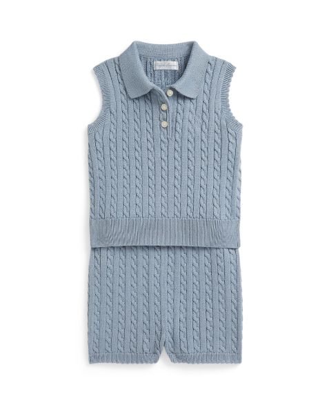 Детский комплект Polo Ralph Lauren для девочки: свитер-поло с косами и шорты, цвет: Синий