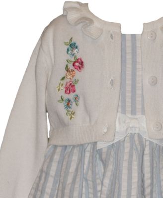 Baby Girls' Floral Cardigan and Round Neck Dress, 2-Piece Set