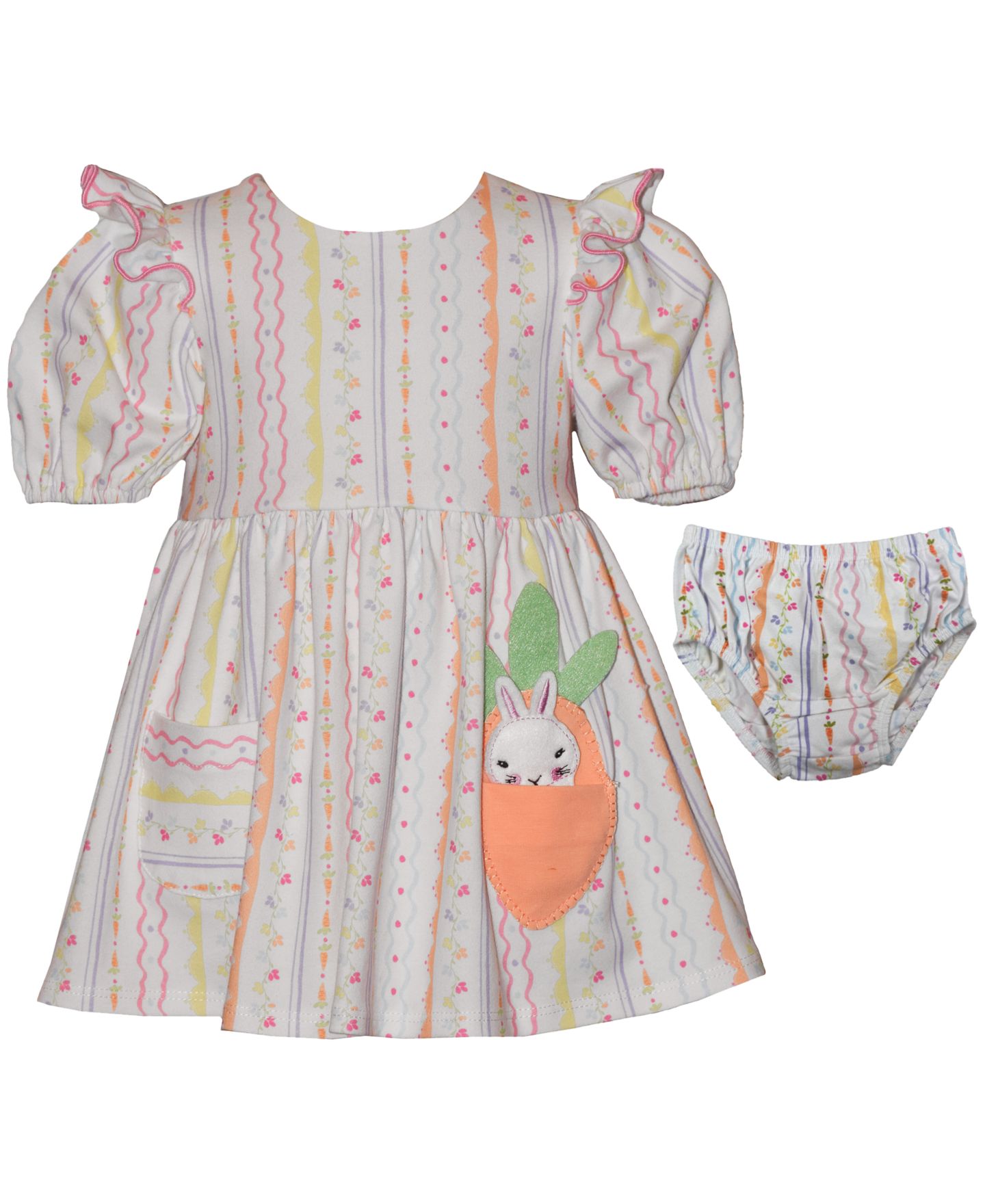 Платье Bonnie Baby Carrot Pocket Easter Dress and Bloomers для девочек-малышей, цвет: Молочный белый / Розовый — фото 2