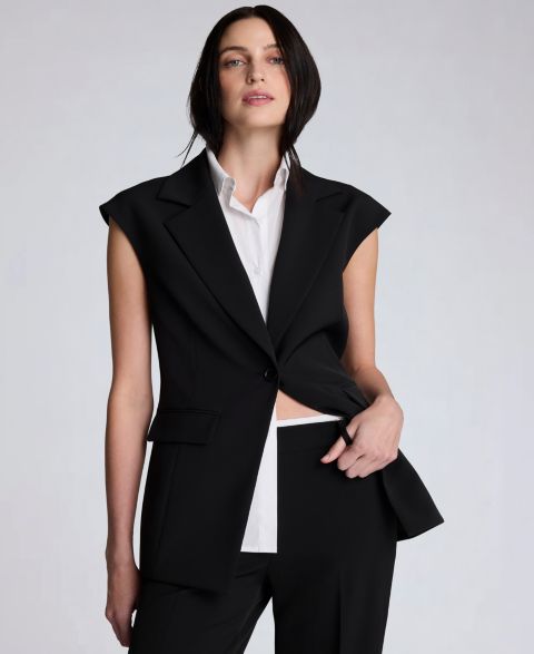Женский жилет Kenneth Cole Luxe Twill Sleeveless Vest with Detachable Shirt, цвет: Чёрный / Чистый белый