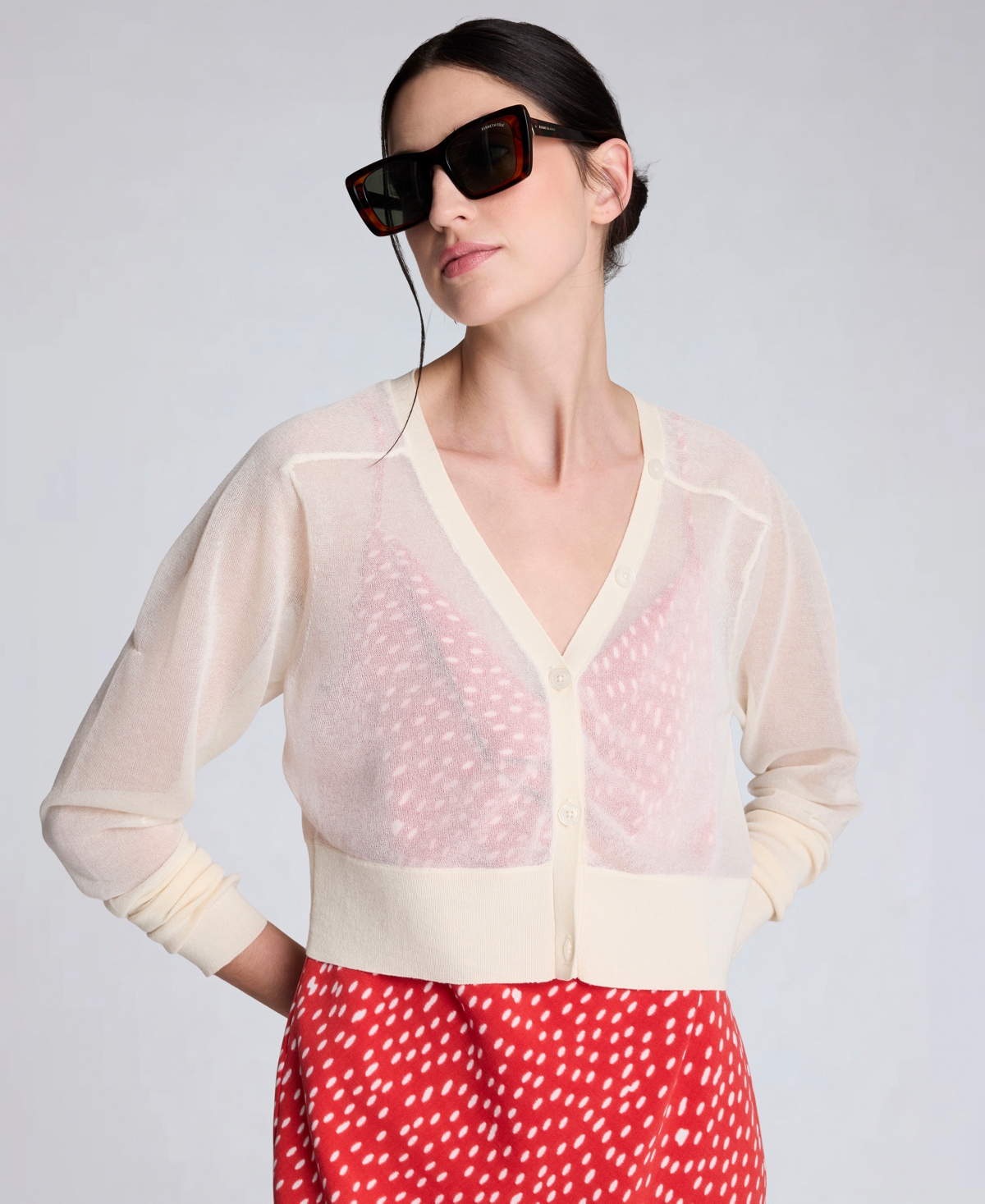 Kenneth Cole Women's Saddle-Shoulder Cropped Cardigan