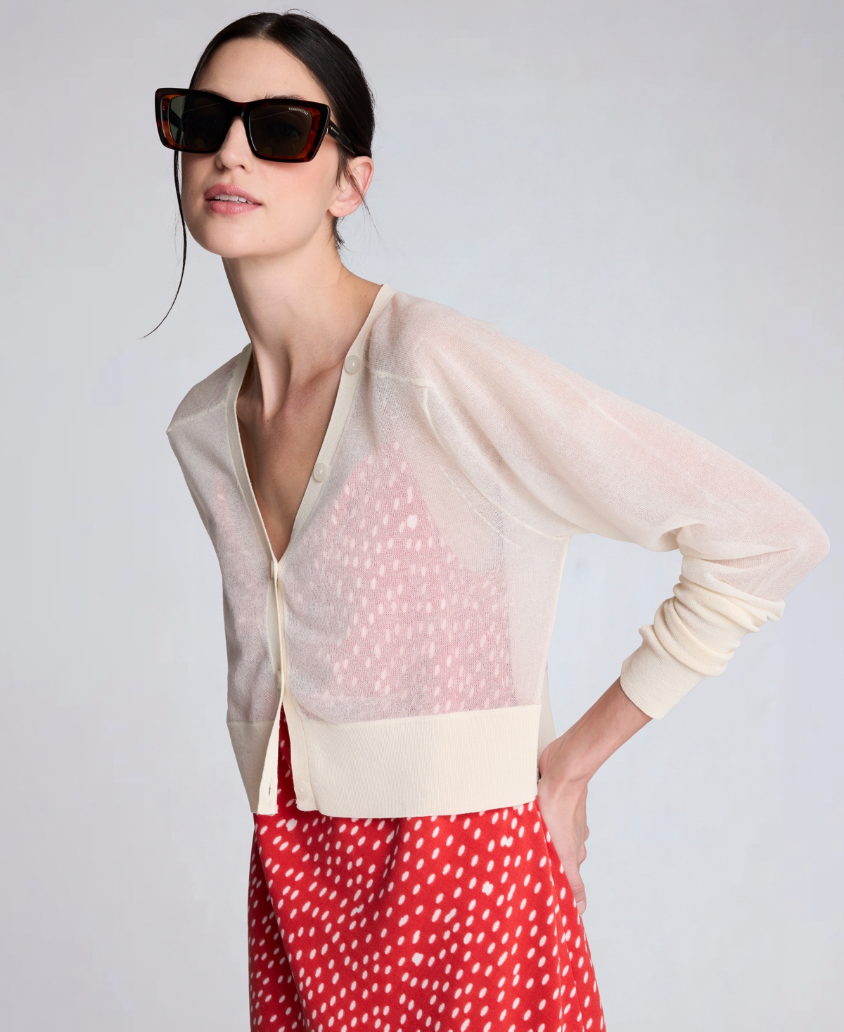 Kenneth Cole Women's Saddle-shoulder Cropped Cardigan In Gray