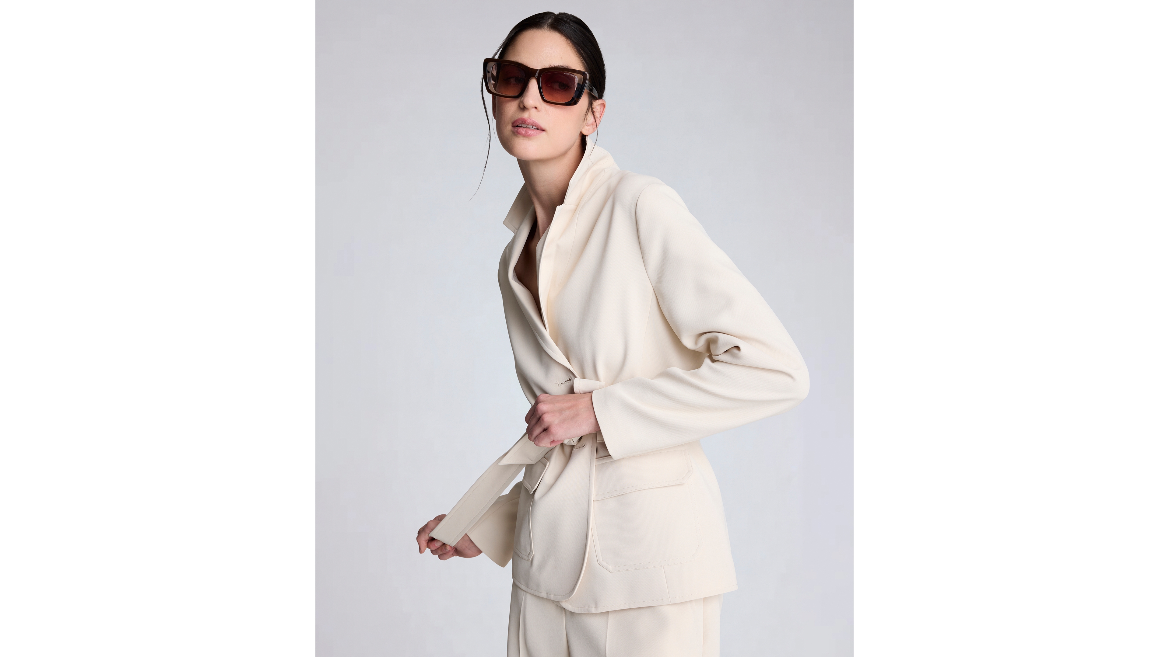 Kenneth Cole Women's Notch Collar Vision Twill Belted Jacket