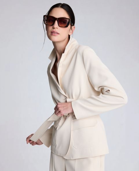 Женские куртки Kenneth Cole Notch Collar Vision Twill Belted Jacket
