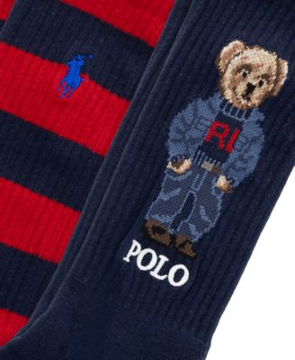 Men's Denim Bear and Stripe Crew Socks, 2-Pack