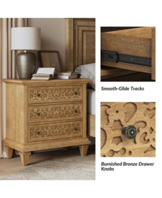 Talona 29'' W Transitional Carved 3 - Drawer End Table with Built-In Outlets and Solid Wood Legs
