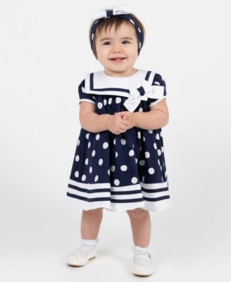 Baby Girls' Nautical Dot Round Neck Dress