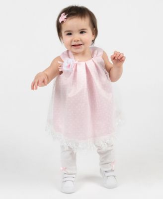 Baby Girls' Clip Dot Round Neck Mesh Top and Knit Leggings, 2-Piece Set