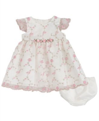 Baby Girls' Flower Vine Embroidery Round Neck Mesh Dress and Panty, 2-Piece Set