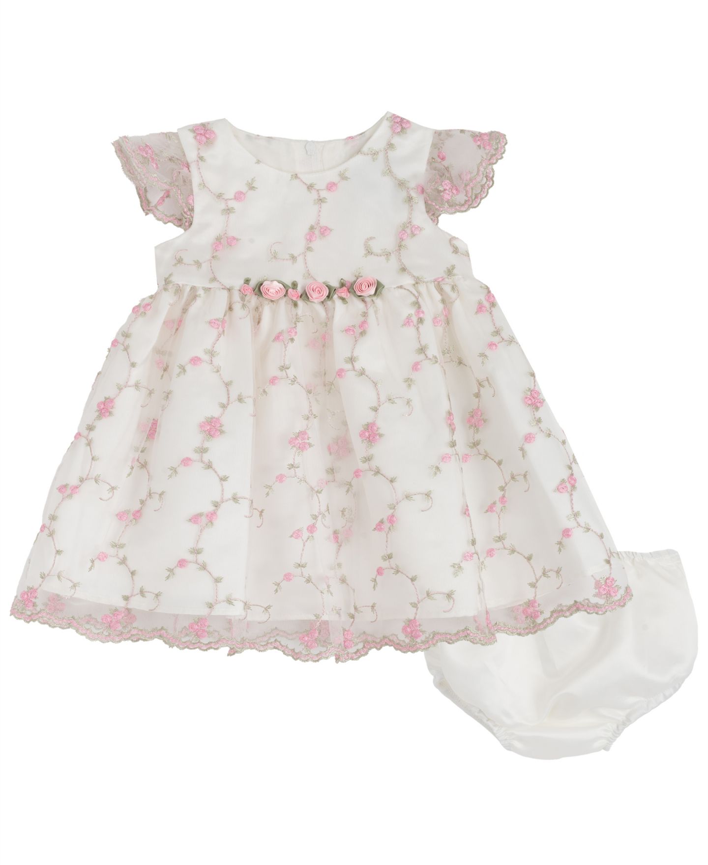 Комплект Rare Editions Flower Vine Embroidery Round Neck Mesh Dress and Panty, 2-Piece Set для девочек-малышей, цвет: Белый — фото 2