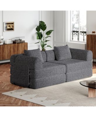 Chenille Convertible Sofa Bed with Storage Pockets & Cushions