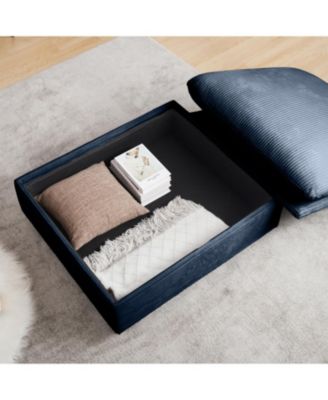 Blue Corduroy Modular Sofa with Ottoman