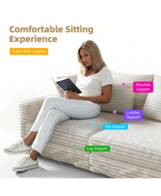 Plush Corduroy 3-Seat Sofa Cloud Couch Beige